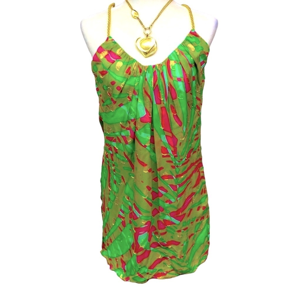 Milly Silk Metallic Gold Rope Straps Flowing Dress